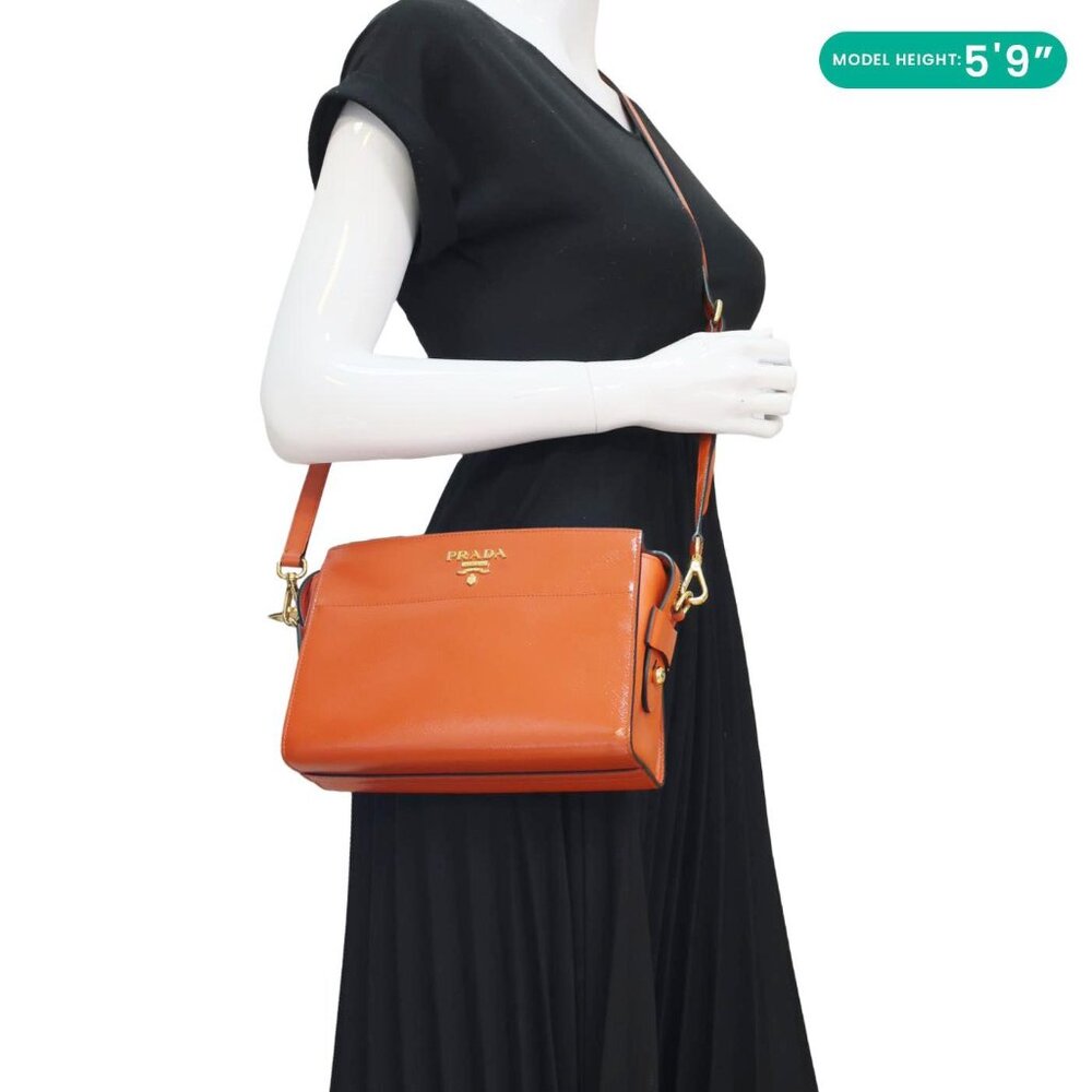 Prada  Esplanade Saffiano Vernice Leather Crossbody Bag Orange - Picture 2 of 15